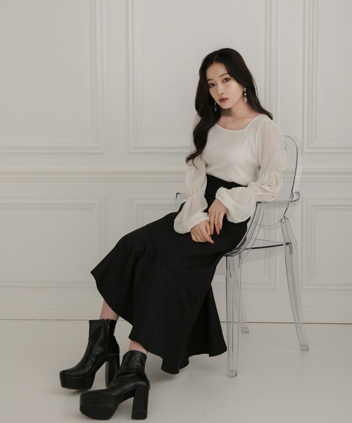 ANDGEEBEE（アンジービー）の「シアースリーブニット（ニット/セーター・レディース・オフホワイト/モカ/ブラック・MEDIUM）」の15枚目の写真