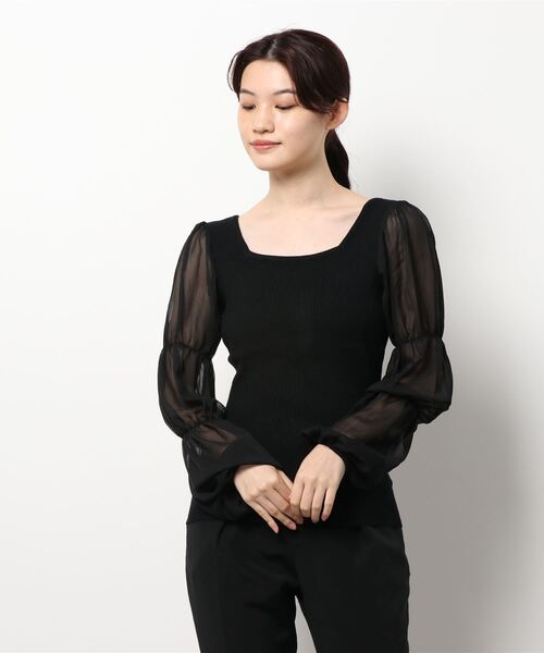 ANDGEEBEE（アンジービー）の「シアースリーブニット（ニット/セーター・レディース・オフホワイト/モカ/ブラック・MEDIUM）」の19枚目の写真