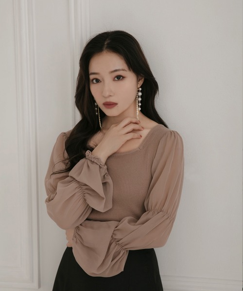 ANDGEEBEE（アンジービー）の「シアースリーブニット（ニット/セーター・レディース・オフホワイト/モカ/ブラック・MEDIUM）」の21枚目の写真