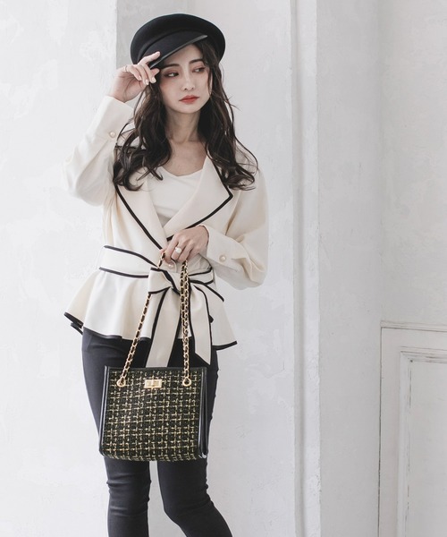 Julia Boutique(ジュリアブティック)の「2点セット・ポーチ付きツイードチェーンバッグ/21602(ハンドバッグ・レディース・アイボリー/ブラック・ONE)」の3枚目の写真