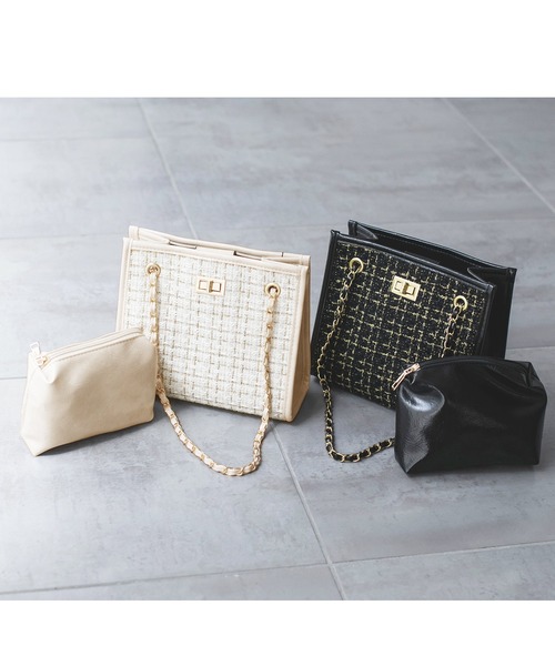 Julia Boutique(ジュリアブティック)の「2点セット・ポーチ付きツイードチェーンバッグ/21602(ハンドバッグ・レディース・アイボリー/ブラック・ONE)」の15枚目の写真
