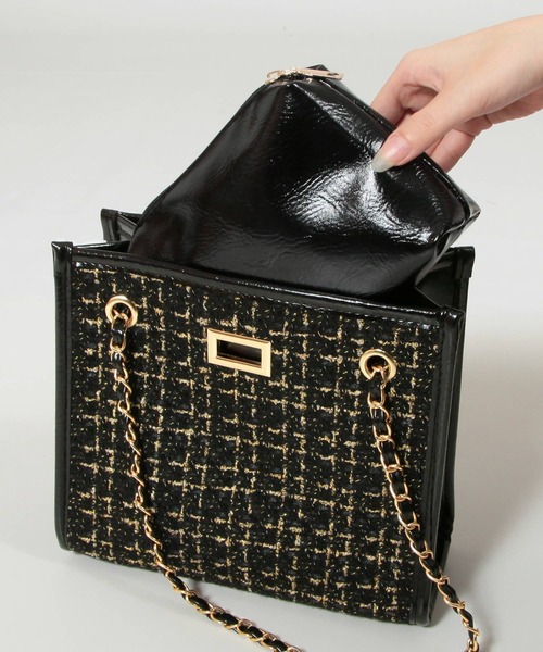 Julia Boutique(ジュリアブティック)の「2点セット・ポーチ付きツイードチェーンバッグ/21602(ハンドバッグ・レディース・アイボリー/ブラック・ONE)」の18枚目の写真