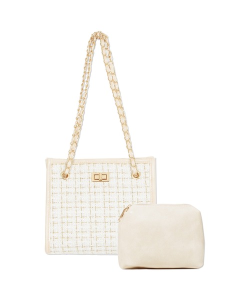 Julia Boutique(ジュリアブティック)の「2点セット・ポーチ付きツイードチェーンバッグ/21602(ハンドバッグ・レディース・アイボリー/ブラック・ONE)」の5枚目の写真