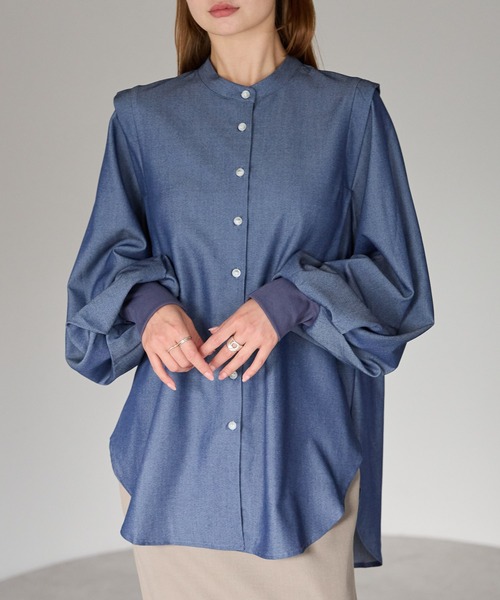 r.(アールドット)の「ボリュームスリーブ袖リブブラウス(シャツ/ブラウス・レディース・ホワイト/ブラック/グレイッシュベージュ/ブルー/ピンク/キナリ/インディゴブルー/ネイビー・FREE)」の5枚目の写真