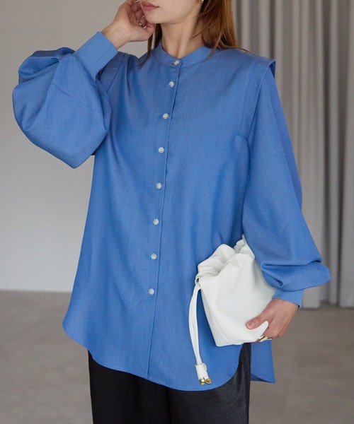 r.(アールドット)の「ボリュームスリーブ袖リブブラウス(シャツ/ブラウス・レディース・ホワイト/ブラック/グレイッシュベージュ/ブルー/ピンク/キナリ/インディゴブルー/ネイビー・FREE)」の6枚目の写真