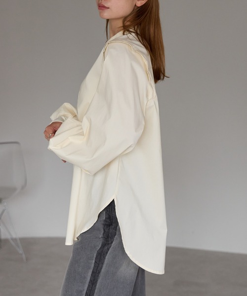 r.(アールドット)の「ボリュームスリーブ袖リブブラウス(シャツ/ブラウス・レディース・ホワイト/ブラック/グレイッシュベージュ/ブルー/ピンク/キナリ/インディゴブルー/ネイビー・FREE)」の9枚目の写真