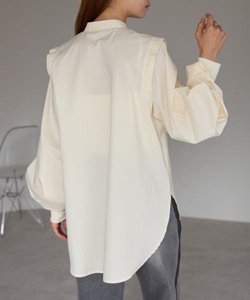 r.(アールドット)の「ボリュームスリーブ袖リブブラウス(シャツ/ブラウス・レディース・ホワイト/ブラック/グレイッシュベージュ/ブルー/ピンク/キナリ/インディゴブルー/ネイビー・FREE)」の10枚目の写真