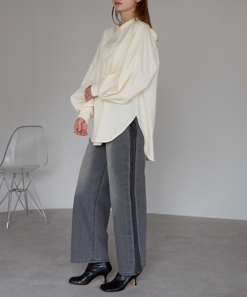 r.(アールドット)の「ボリュームスリーブ袖リブブラウス(シャツ/ブラウス・レディース・ホワイト/ブラック/グレイッシュベージュ/ブルー/ピンク/キナリ/インディゴブルー/ネイビー・FREE)」の16枚目の写真