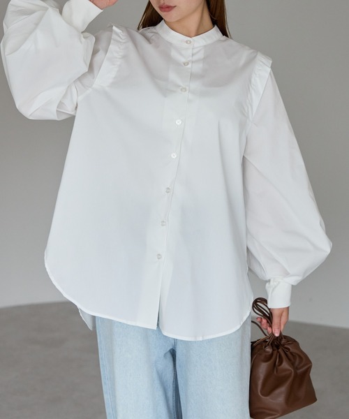 r.(アールドット)の「ボリュームスリーブ袖リブブラウス(シャツ/ブラウス・レディース・ホワイト/ブラック/グレイッシュベージュ/ブルー/ピンク/キナリ/インディゴブルー/ネイビー・FREE)」の18枚目の写真