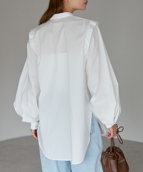 r.(アールドット)の「ボリュームスリーブ袖リブブラウス(シャツ/ブラウス・レディース・ホワイト/ブラック/グレイッシュベージュ/ブルー/ピンク/キナリ/インディゴブルー/ネイビー・FREE)」の21枚目の写真