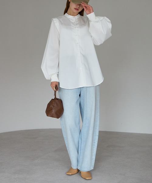 r.(アールドット)の「ボリュームスリーブ袖リブブラウス(シャツ/ブラウス・レディース・ホワイト/ブラック/グレイッシュベージュ/ブルー/ピンク/キナリ/インディゴブルー/ネイビー・FREE)」の22枚目の写真