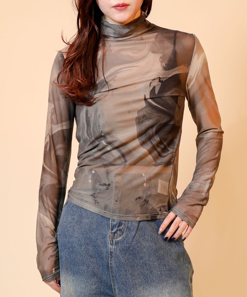 aimoha（アイモハ）の「アート配色透け感カットソー (SS)（Tシャツ/カットソー・レディース・グリーン/ベージュ/ブラック・FREE）」の20枚目の写真