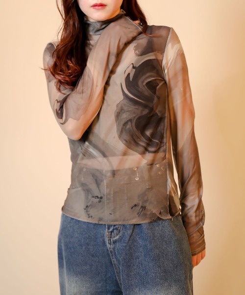 aimoha（アイモハ）の「アート配色透け感カットソー (SS)（Tシャツ/カットソー・レディース・グリーン/ベージュ/ブラック・FREE）」の22枚目の写真