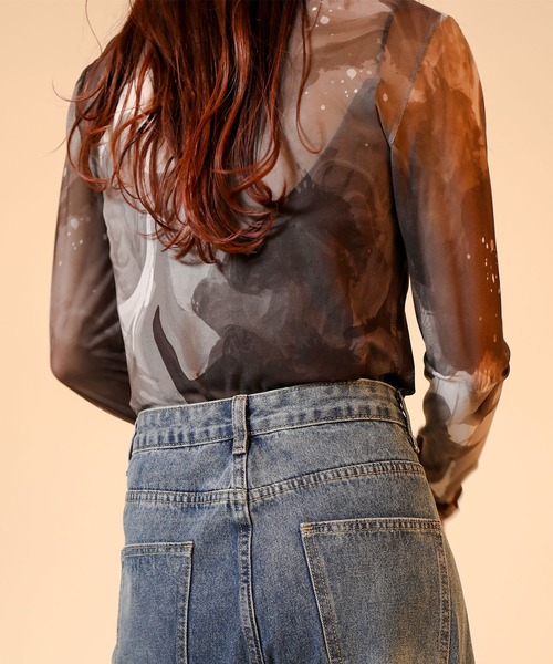 aimoha（アイモハ）の「アート配色透け感カットソー (SS)（Tシャツ/カットソー・レディース・グリーン/ベージュ/ブラック・FREE）」の17枚目の写真