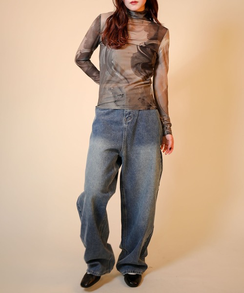 aimoha（アイモハ）の「アート配色透け感カットソー (SS)（Tシャツ/カットソー・レディース・グリーン/ベージュ/ブラック・FREE）」の19枚目の写真