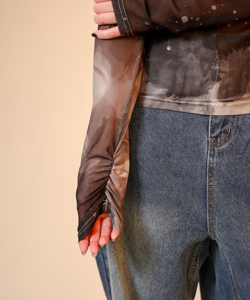 aimoha（アイモハ）の「アート配色透け感カットソー (SS)（Tシャツ/カットソー・レディース・グリーン/ベージュ/ブラック・FREE）」の16枚目の写真