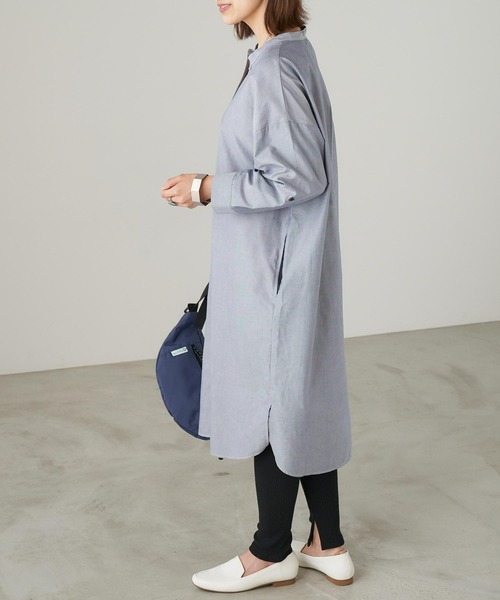 Chaco closet(チャコ クローゼット)の「ポケット付きノーカラーシャツワンピース(シャツワンピース・レディース・ネイビー/ベージュ/ブルー・FREE)」の9枚目の写真