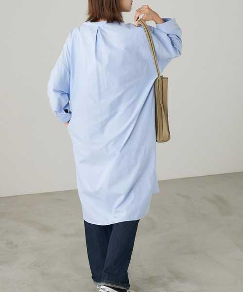 Chaco closet(チャコ クローゼット)の「ポケット付きノーカラーシャツワンピース(シャツワンピース・レディース・ネイビー/ベージュ/ブルー・FREE)」の14枚目の写真