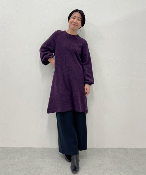 BEARDSLEY(ビアズリー)の「毛足が細く、柔らかいからチクチクしない◎ベビーアルパカチュニックニット(ニット/セーター・レディース・ブラック/パープル・FREE)」の7枚目の写真