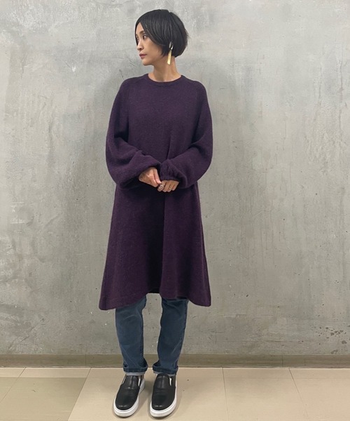 BEARDSLEY(ビアズリー)の「毛足が細く、柔らかいからチクチクしない◎ベビーアルパカチュニックニット(ニット/セーター・レディース・ブラック/パープル・FREE)」の16枚目の写真