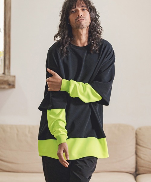 CAMBIO(カンビオ)の「mlt3718-フェイクレイヤードルーズカットソー(Tシャツ/カットソー・メンズ・ネイビー/ホワイト/ブラック・S/M/L)」の2枚目の写真