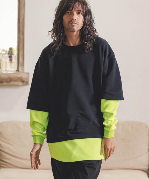CAMBIO(カンビオ)の「mlt3718-フェイクレイヤードルーズカットソー(Tシャツ/カットソー・メンズ・ネイビー/ホワイト/ブラック・S/M/L)」の5枚目の写真