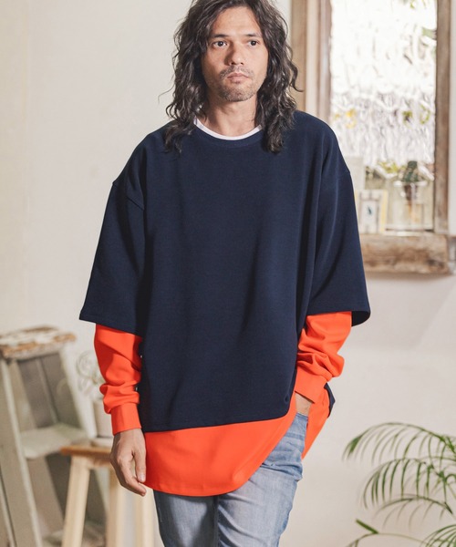CAMBIO(カンビオ)の「mlt3718-フェイクレイヤードルーズカットソー(Tシャツ/カットソー・メンズ・ネイビー/ホワイト/ブラック・S/M/L)」の9枚目の写真