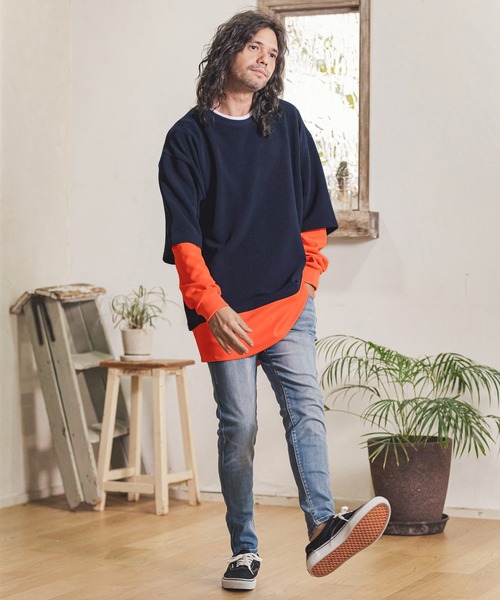 CAMBIO(カンビオ)の「mlt3718-フェイクレイヤードルーズカットソー(Tシャツ/カットソー・メンズ・ネイビー/ホワイト/ブラック・S/M/L)」の12枚目の写真