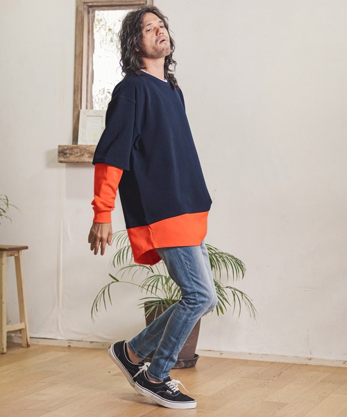 CAMBIO(カンビオ)の「mlt3718-フェイクレイヤードルーズカットソー(Tシャツ/カットソー・メンズ・ネイビー/ホワイト/ブラック・S/M/L)」の13枚目の写真