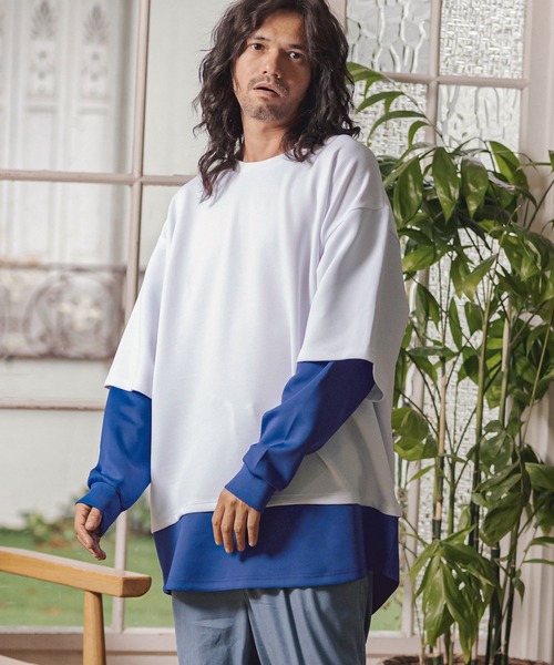 CAMBIO(カンビオ)の「mlt3718-フェイクレイヤードルーズカットソー(Tシャツ/カットソー・メンズ・ネイビー/ホワイト/ブラック・S/M/L)」の15枚目の写真