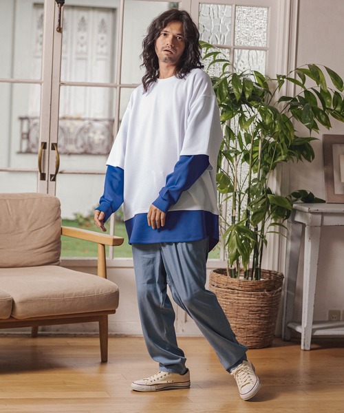 CAMBIO(カンビオ)の「mlt3718-フェイクレイヤードルーズカットソー(Tシャツ/カットソー・メンズ・ネイビー/ホワイト/ブラック・S/M/L)」の17枚目の写真