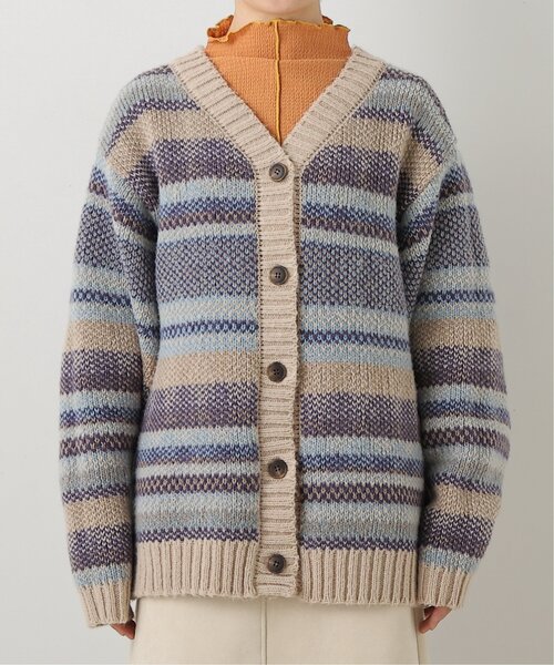 DOUBLE NAME（ダブルネーム）の「リバーシブル幾何学マルチボーダーカーデ（ニット/セーター・レディース・オフホワイト/オレンジ/キナリ・FREE）」の22枚目の写真