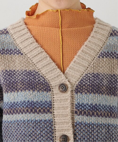 DOUBLE NAME（ダブルネーム）の「リバーシブル幾何学マルチボーダーカーデ（ニット/セーター・レディース・オフホワイト/オレンジ/キナリ・FREE）」の20枚目の写真