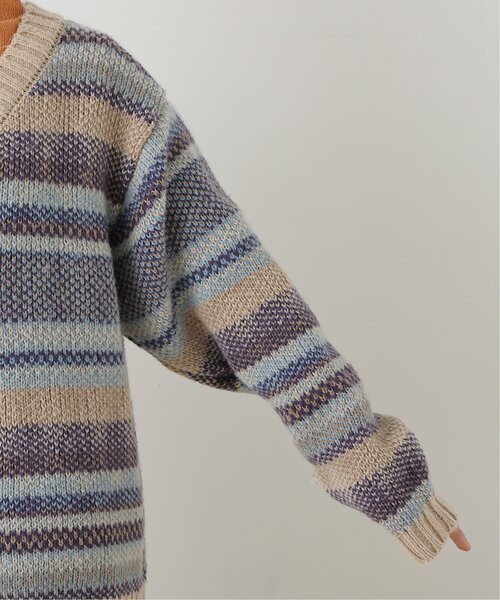 DOUBLE NAME（ダブルネーム）の「リバーシブル幾何学マルチボーダーカーデ（ニット/セーター・レディース・オフホワイト/オレンジ/キナリ・FREE）」の19枚目の写真