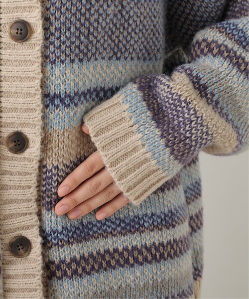 DOUBLE NAME（ダブルネーム）の「リバーシブル幾何学マルチボーダーカーデ（ニット/セーター・レディース・オフホワイト/オレンジ/キナリ・FREE）」の18枚目の写真