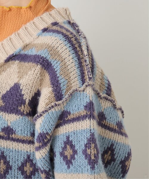 DOUBLE NAME（ダブルネーム）の「リバーシブル幾何学マルチボーダーカーデ（ニット/セーター・レディース・オフホワイト/オレンジ/キナリ・FREE）」の14枚目の写真