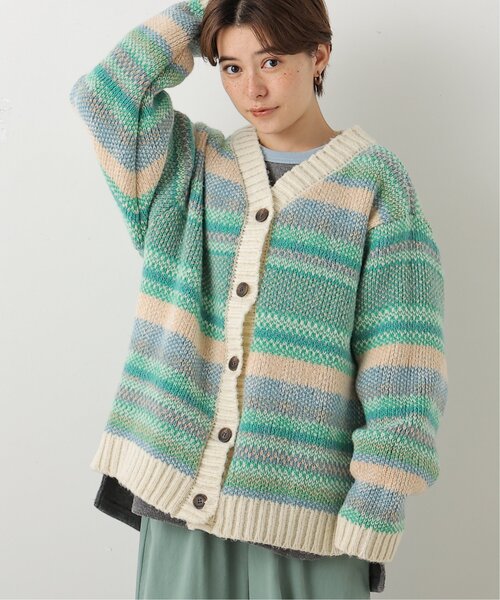 DOUBLE NAME（ダブルネーム）の「リバーシブル幾何学マルチボーダーカーデ（ニット/セーター・レディース・オフホワイト/オレンジ/キナリ・FREE）」の8枚目の写真