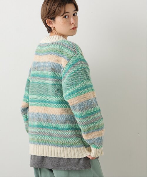 DOUBLE NAME（ダブルネーム）の「リバーシブル幾何学マルチボーダーカーデ（ニット/セーター・レディース・オフホワイト/オレンジ/キナリ・FREE）」の7枚目の写真