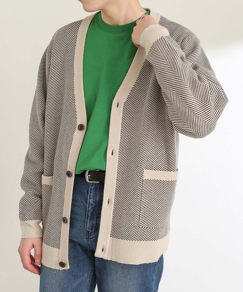 SENSE OF PLACE by URBAN RESEARCH（センスオブプレイスバイアーバンリサーチ）の「ヘリンボーンストレッチVネックカーディガン（カーディガン/ボレロ・メンズ・ブラック/ベージュ・MEDIUM/LARGE）」の19枚目の写真