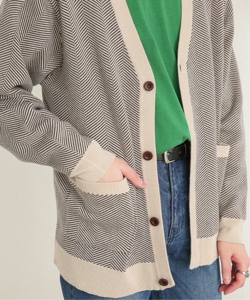 SENSE OF PLACE by URBAN RESEARCH（センスオブプレイスバイアーバンリサーチ）の「ヘリンボーンストレッチVネックカーディガン（カーディガン/ボレロ・メンズ・ブラック/ベージュ・MEDIUM/LARGE）」の6枚目の写真