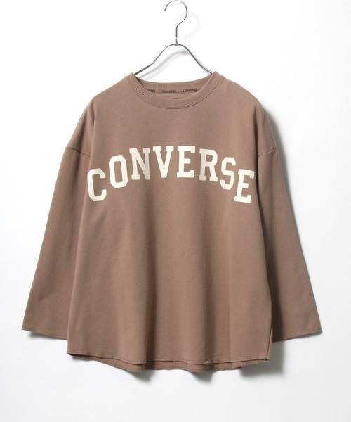 CONVERSE（コンバース）の「CONVERSE（コンバース）アーチロゴプリントワイドロンT（Tシャツ/カットソー・レディース・グレー/オフホワイト/モカ/ラベンダー/ライトカーキ/スミクロ・M/L）」の4枚目の写真