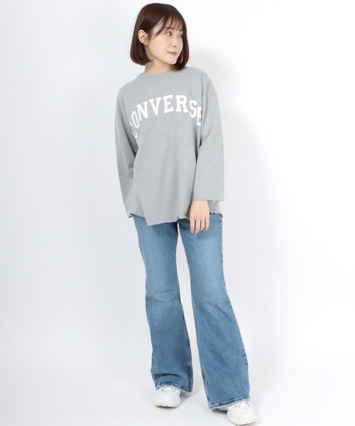 CONVERSE（コンバース）の「CONVERSE（コンバース）アーチロゴプリントワイドロンT（Tシャツ/カットソー・レディース・グレー/オフホワイト/モカ/ラベンダー/ライトカーキ/スミクロ・M/L）」の17枚目の写真