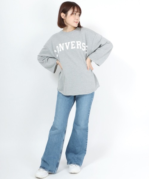 CONVERSE（コンバース）の「CONVERSE（コンバース）アーチロゴプリントワイドロンT（Tシャツ/カットソー・レディース・グレー/オフホワイト/モカ/ラベンダー/ライトカーキ/スミクロ・M/L）」の18枚目の写真