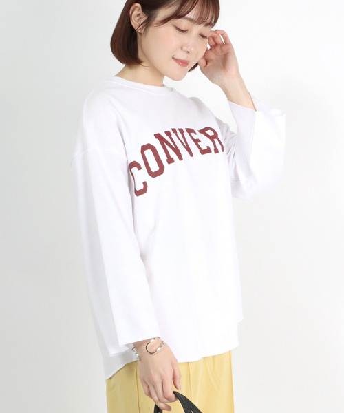 CONVERSE（コンバース）の「CONVERSE（コンバース）アーチロゴプリントワイドロンT（Tシャツ/カットソー・レディース・グレー/オフホワイト/モカ/ラベンダー/ライトカーキ/スミクロ・M/L）」の8枚目の写真