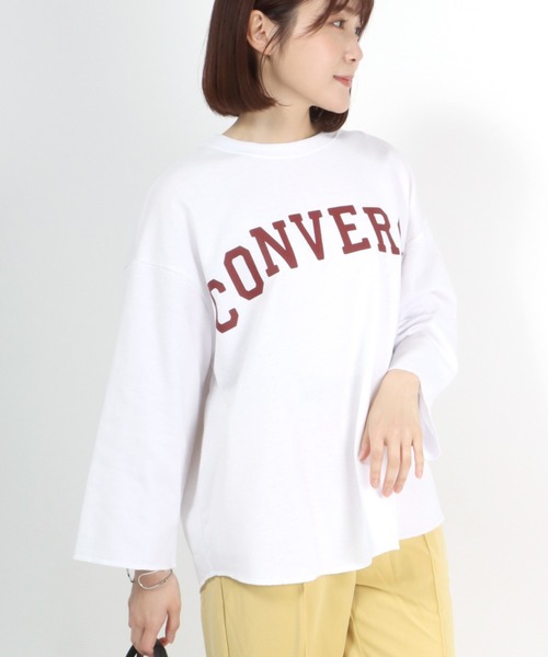 CONVERSE（コンバース）の「CONVERSE（コンバース）アーチロゴプリントワイドロンT（Tシャツ/カットソー・レディース・グレー/オフホワイト/モカ/ラベンダー/ライトカーキ/スミクロ・M/L）」の7枚目の写真