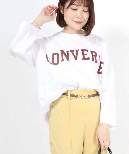 CONVERSE（コンバース）の「CONVERSE（コンバース）アーチロゴプリントワイドロンT（Tシャツ/カットソー・レディース・グレー/オフホワイト/モカ/ラベンダー/ライトカーキ/スミクロ・M/L）」の9枚目の写真