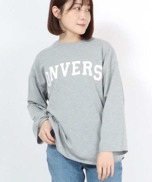 CONVERSE（コンバース）の「CONVERSE（コンバース）アーチロゴプリントワイドロンT（Tシャツ/カットソー・レディース・グレー/オフホワイト/モカ/ラベンダー/ライトカーキ/スミクロ・M/L）」の14枚目の写真