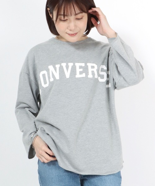 CONVERSE（コンバース）の「CONVERSE（コンバース）アーチロゴプリントワイドロンT（Tシャツ/カットソー・レディース・グレー/オフホワイト/モカ/ラベンダー/ライトカーキ/スミクロ・M/L）」の15枚目の写真