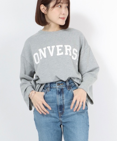 CONVERSE（コンバース）の「CONVERSE（コンバース）アーチロゴプリントワイドロンT（Tシャツ/カットソー・レディース・グレー/オフホワイト/モカ/ラベンダー/ライトカーキ/スミクロ・M/L）」の16枚目の写真