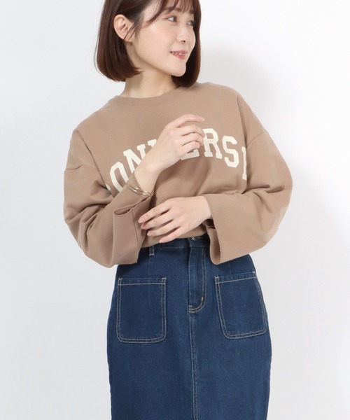 CONVERSE（コンバース）の「CONVERSE（コンバース）アーチロゴプリントワイドロンT（Tシャツ/カットソー・レディース・グレー/オフホワイト/モカ/ラベンダー/ライトカーキ/スミクロ・M/L）」の21枚目の写真